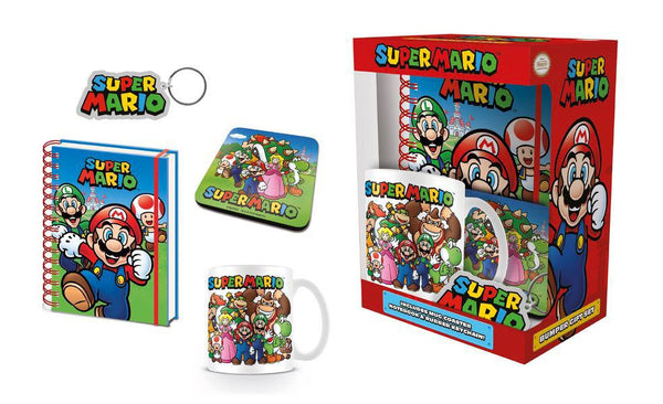 Super Mario – Mario Premium Gaveæske Krus (300 ml) & Nøglering & Coaster & Notesbog (Forudbestilling)