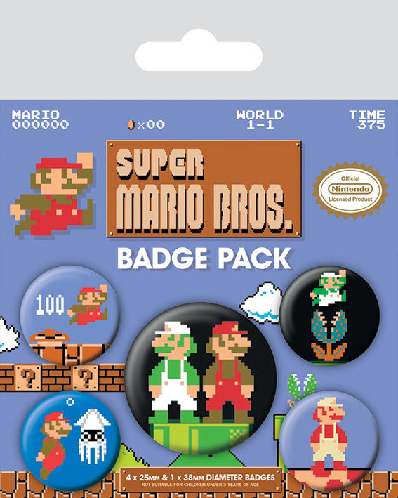 Super Mario - 8-bit Badge sæt